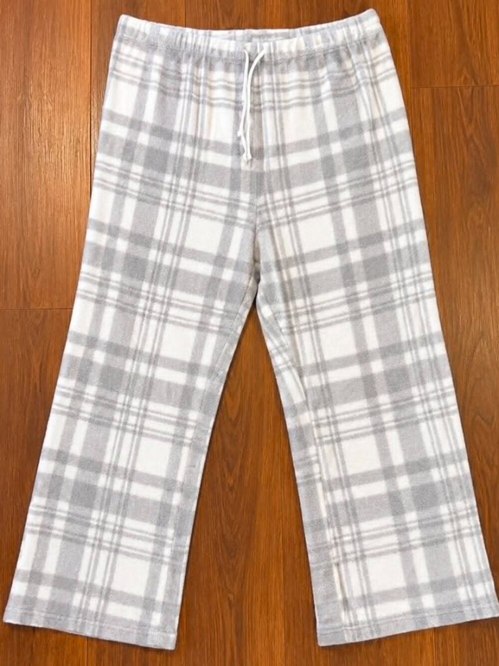 Grey & White Plaid Fleece Pajama Pants Women's 2X Cozy Lounge Pants #57